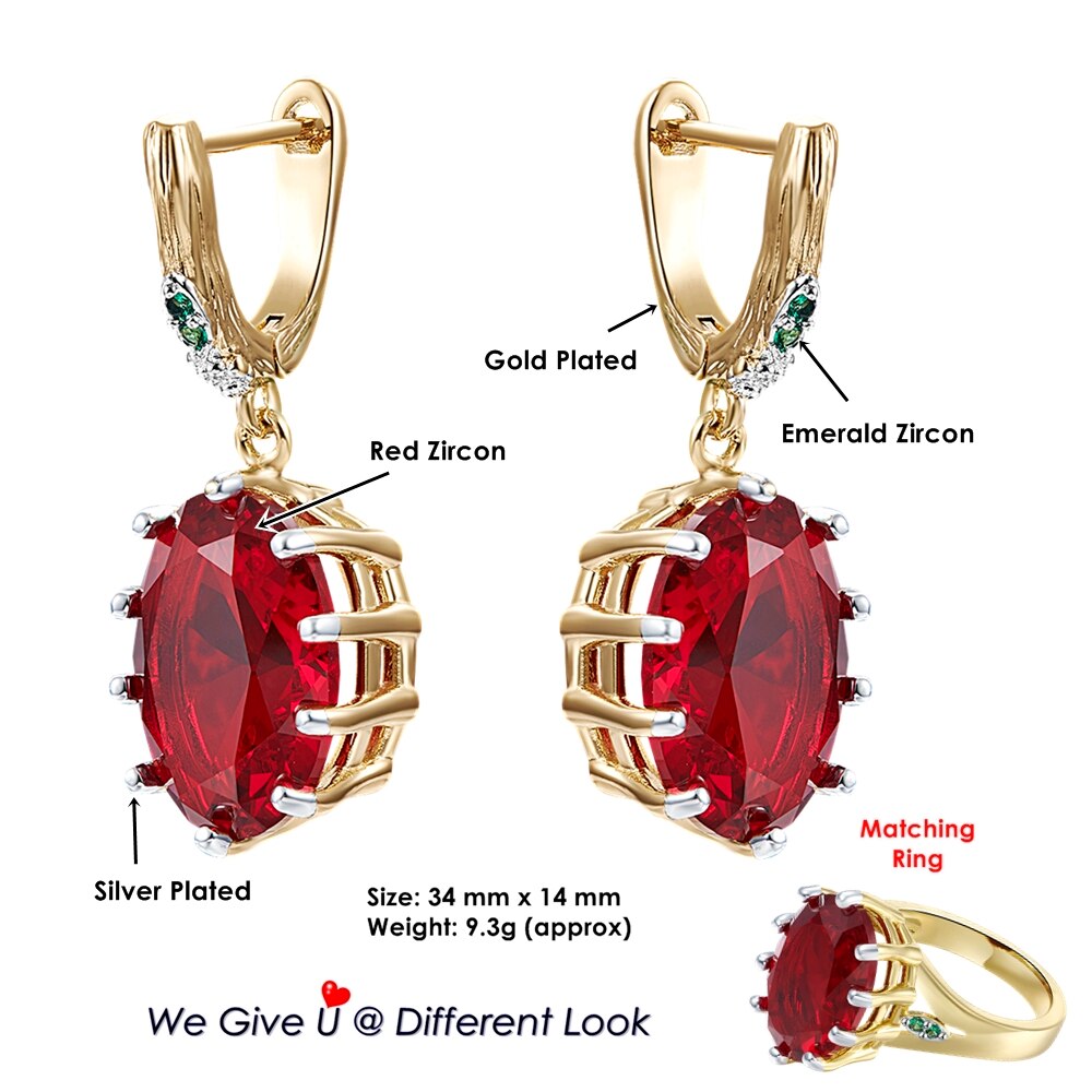 DreamCarnival1989 Red Big Statement Earings for Women Delicate Dazzling Zircon White Gold Plated Wedding Gothic Jewelry WE4034RD
