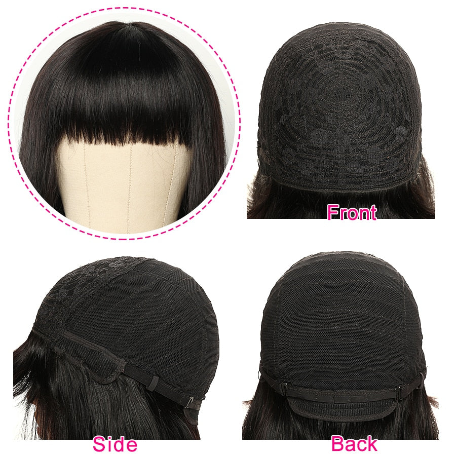 Straight Human Hair Wigs For Women Human Hair Straight Bob Wig With Bangs Bone No Lace Full Machine Made Wigs Fringe Wig