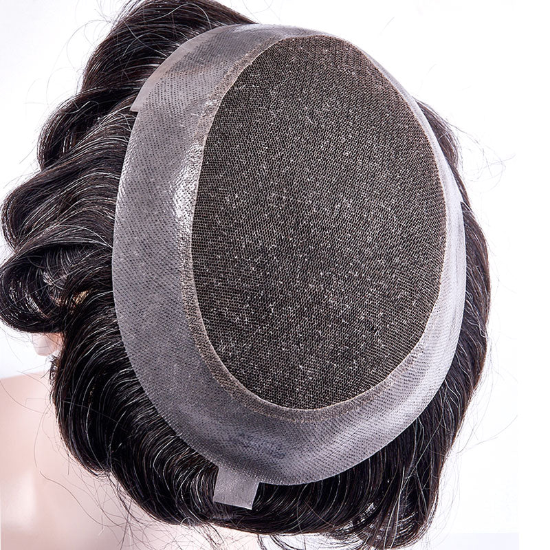 Man Toupee Human Hair Wigs Lace PU Human Hair System Unit Men Wig Hairpiece 30mm Wave Straight Indian Human Hair Natural Color