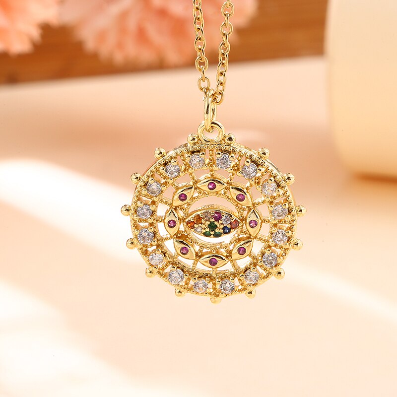 Vintage Stainless Steel Chain Copper Gold Plated Demon Eye Pendant Necklace For Women Charm Female Religious Belief Jewelry