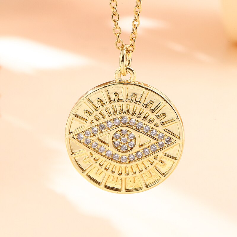 Vintage Stainless Steel Chain Copper Gold Plated Demon Eye Pendant Necklace For Women Charm Female Religious Belief Jewelry