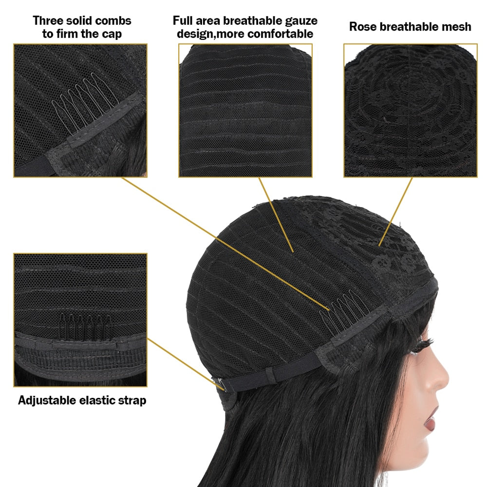 Straight Bob Human Hair Wigs With Bang Full Machine Made Wigs Brazilian Remy Human Hair Bob Wigs For Black Woman 10 12 inch