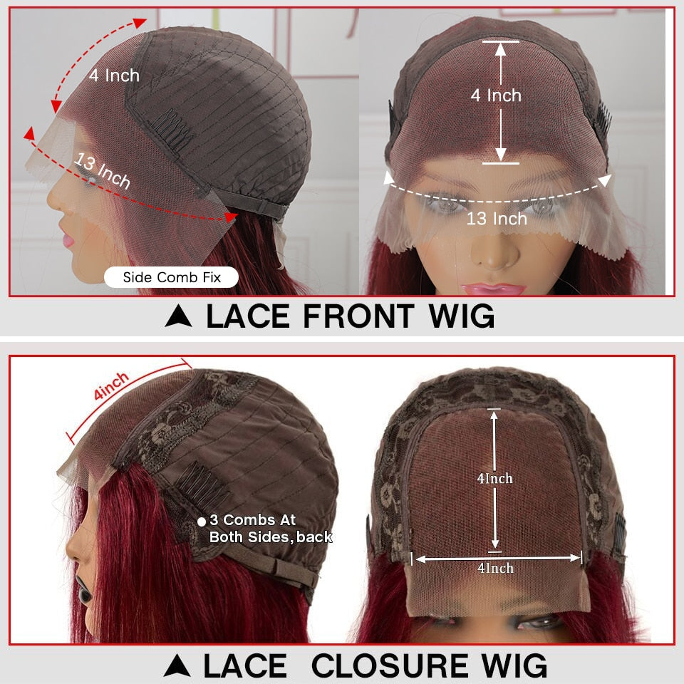 Burgundy 13x4 HD Transparent Lace Front Human Hair Wigs 99J Straight Lace Frontal Wig For Women Pre Plucked Non-Remy Jazz Star