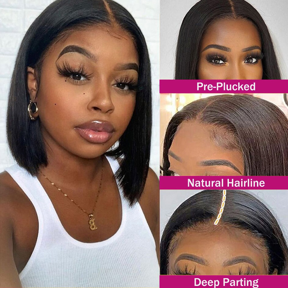 Short Straight Bob Wig Lace Front Human Hair Wigs For Women Pre Plucked Remy Closure Brazilian Human Hair Lace Frontal Bob Wigs