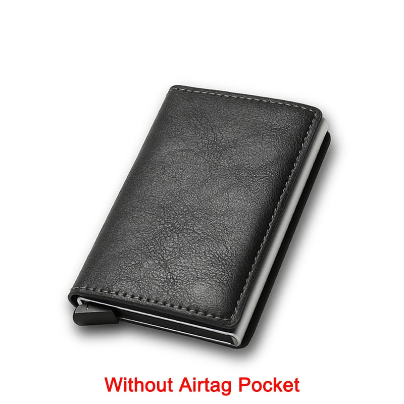 DIENQI Anti Rfid Protection Men Women Credit Card Holder Money Leather Slim Mini Wallet Metal Aluminum Business id Card Case Bag