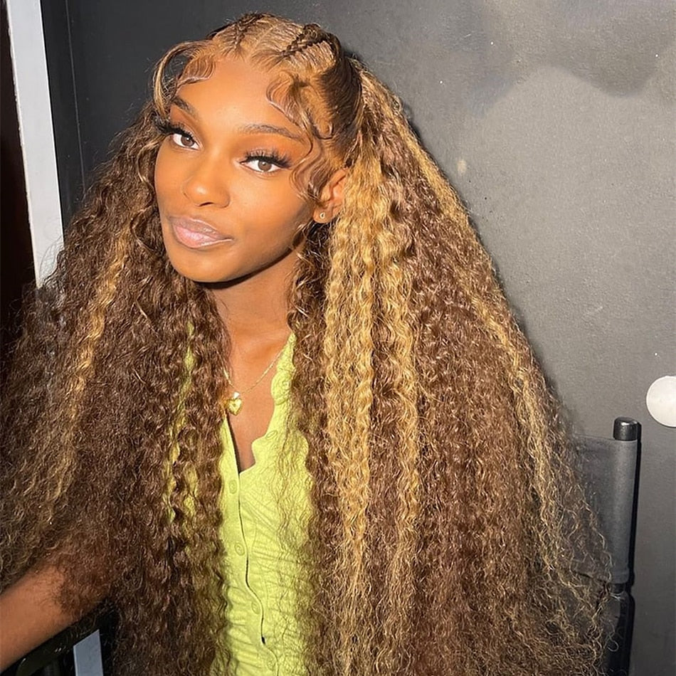 30 Inch Highlight Wig Human Hair Deep Wave Frontal Wig Ombre Blonde Lace Front Wig Colored Curly Human Hair Wigs For Black Women