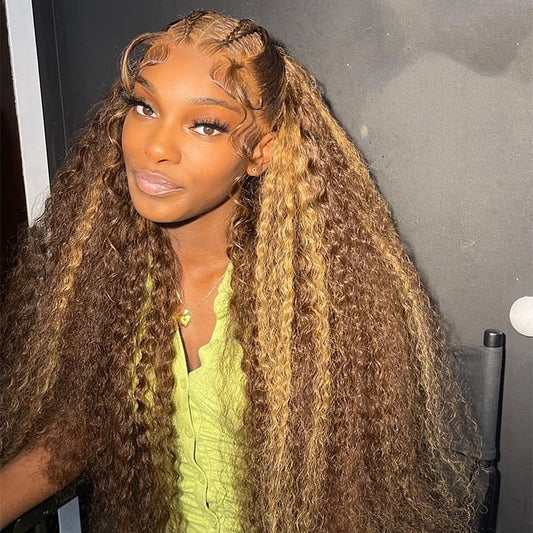 30 Inch Highlight Wig Human Hair Deep Wave Frontal Wig Ombre Blonde Lace Front Wig Colored Curly Human Hair Wigs For Black Women