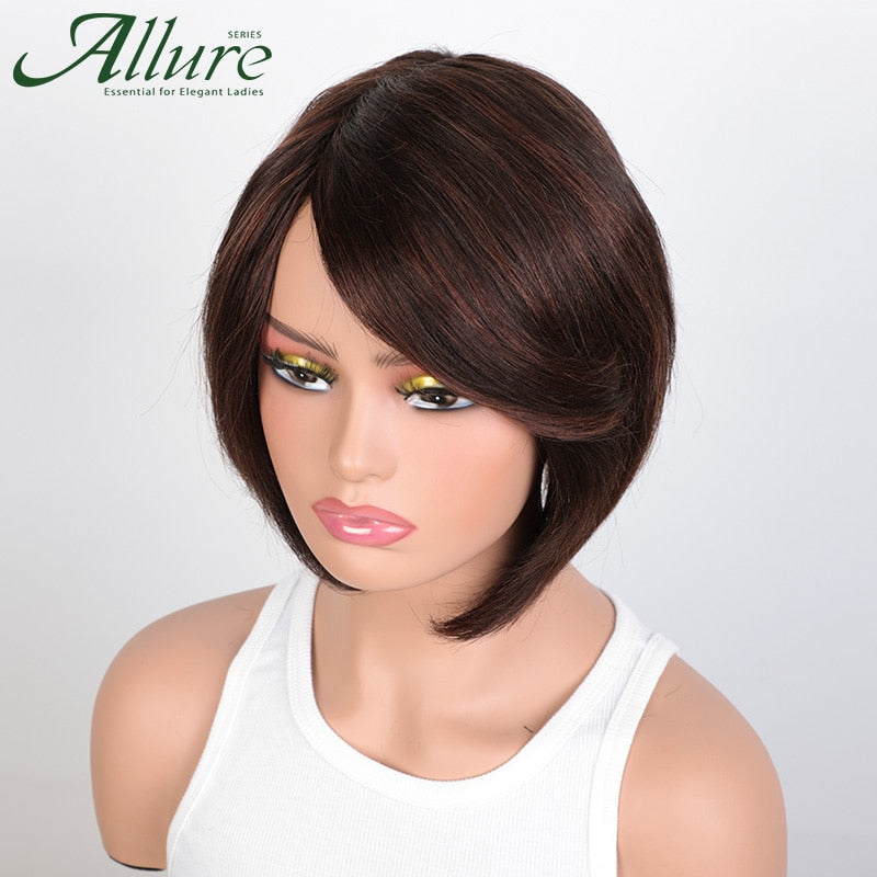 Ombre Burgundy Short Bob Wig With Bangs Side Part Bob Human Hair Wigs For Black Women Cheap Colored Brazilian Hair Wigs Allure