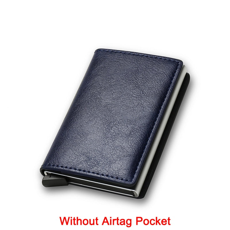 DIENQI Anti Rfid Protection Men Women Credit Card Holder Money Leather Slim Mini Wallet Metal Aluminum Business id Card Case Bag