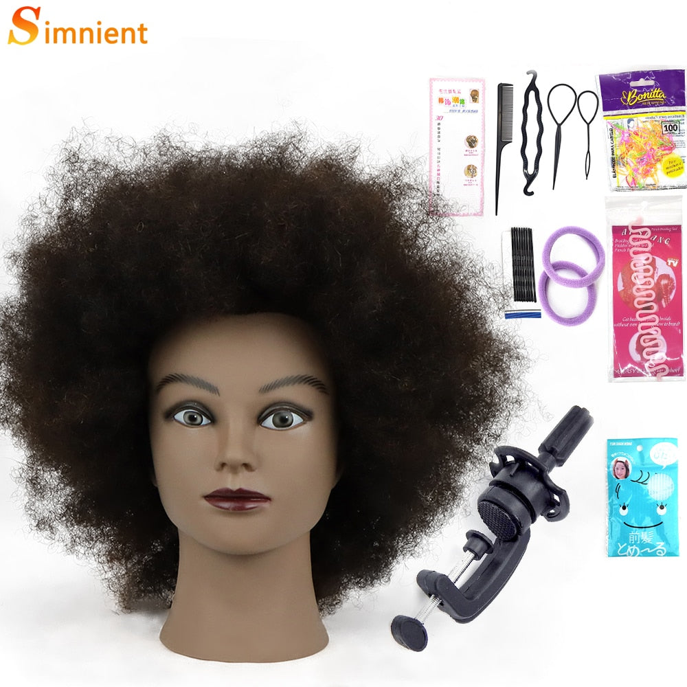 Afro Mannequin Heads With 100%Real Human Hair Hairdressing Training Head For Salon Cosmetology Manikin Dummy For Doll Heads Hair