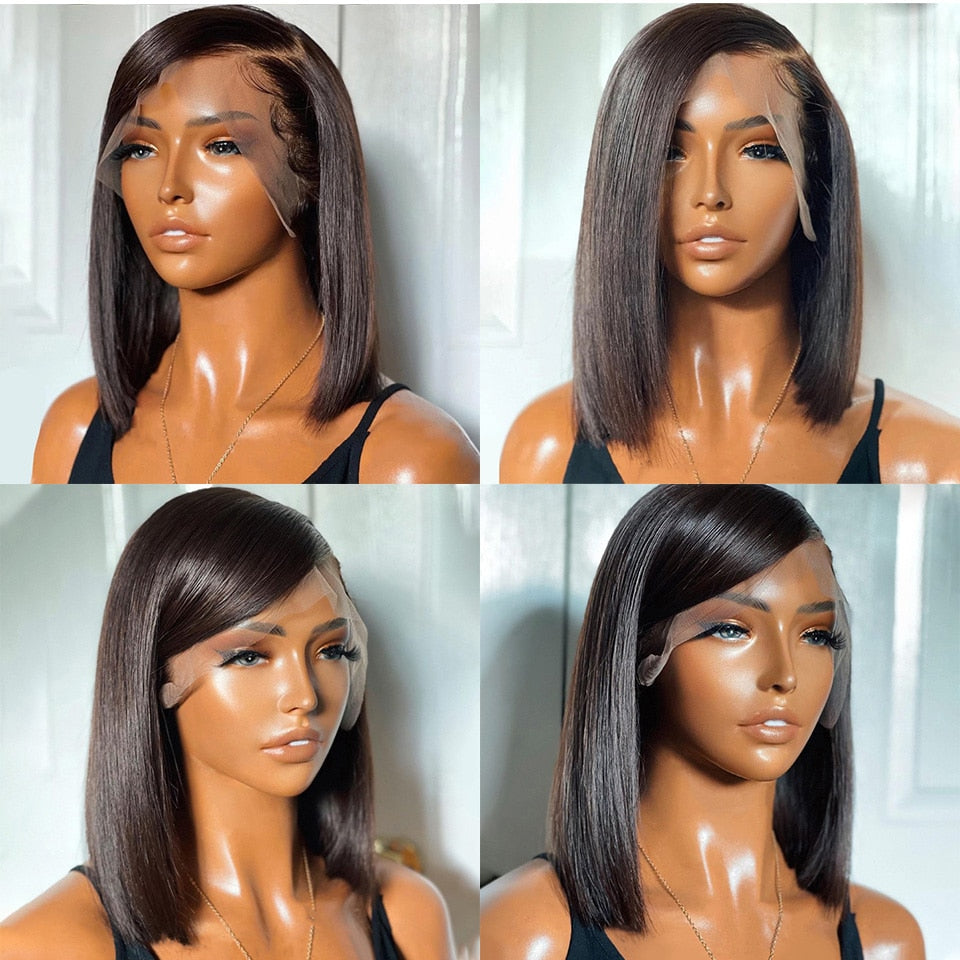 Short Bob Wig Straight Lace Front Human Hair Wigs for Black Women Pre Plucked Transparent 13x4 Frontal Wig Brazilian Lace Wigs