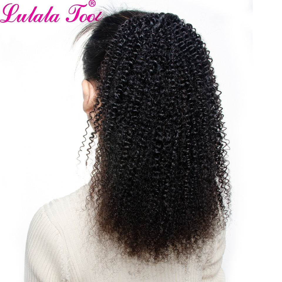 Afro Kinky Curly Drawstring Ponytail Human Hair Brazilian Afro Clip In Extensions For Women 4 Combs Yepei Remy Hair