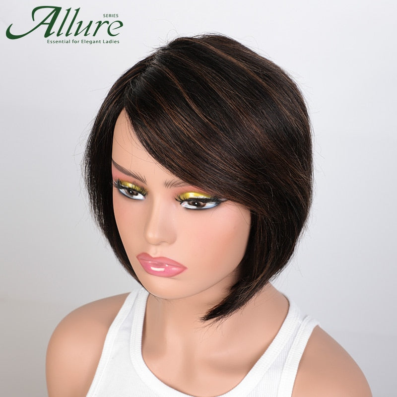 Ombre Burgundy Short Bob Wig With Bangs Side Part Bob Human Hair Wigs For Black Women Cheap Colored Brazilian Hair Wigs Allure