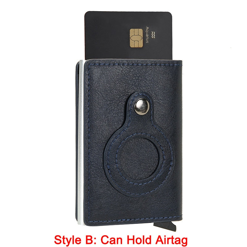 DIENQI Anti Rfid Protection Men Women Credit Card Holder Money Leather Slim Mini Wallet Metal Aluminum Business id Card Case Bag