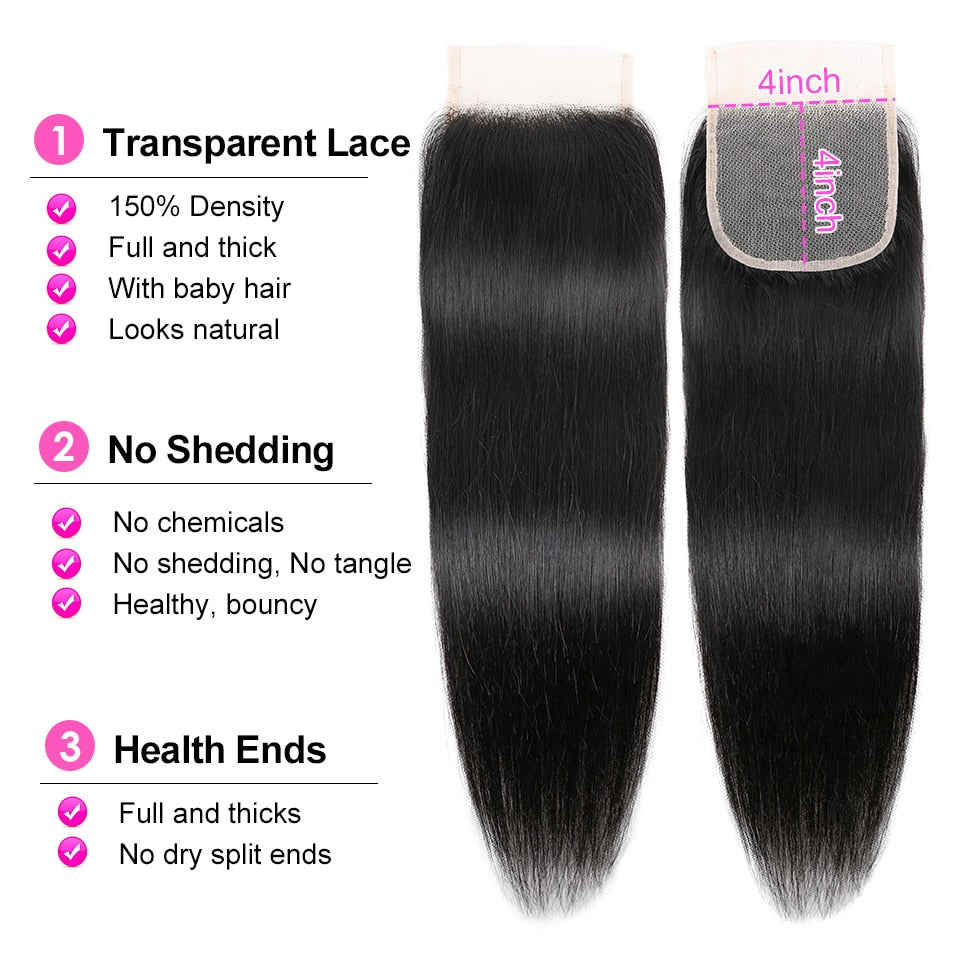 Transparent Lace Frontal Closure Only Peruvian Straight Human Hair 13x4 Lace Frontal 4x4 Lace Closure Remy Hair 5x5 Lace Closure