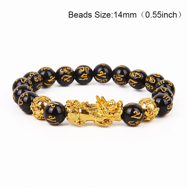 Obsidian Stone Beads Bracelet Pixiu Bring  Wealth Good Luck Feng Shui Chinese Beast Wristband Gold Pixiu Men Women Bracelet