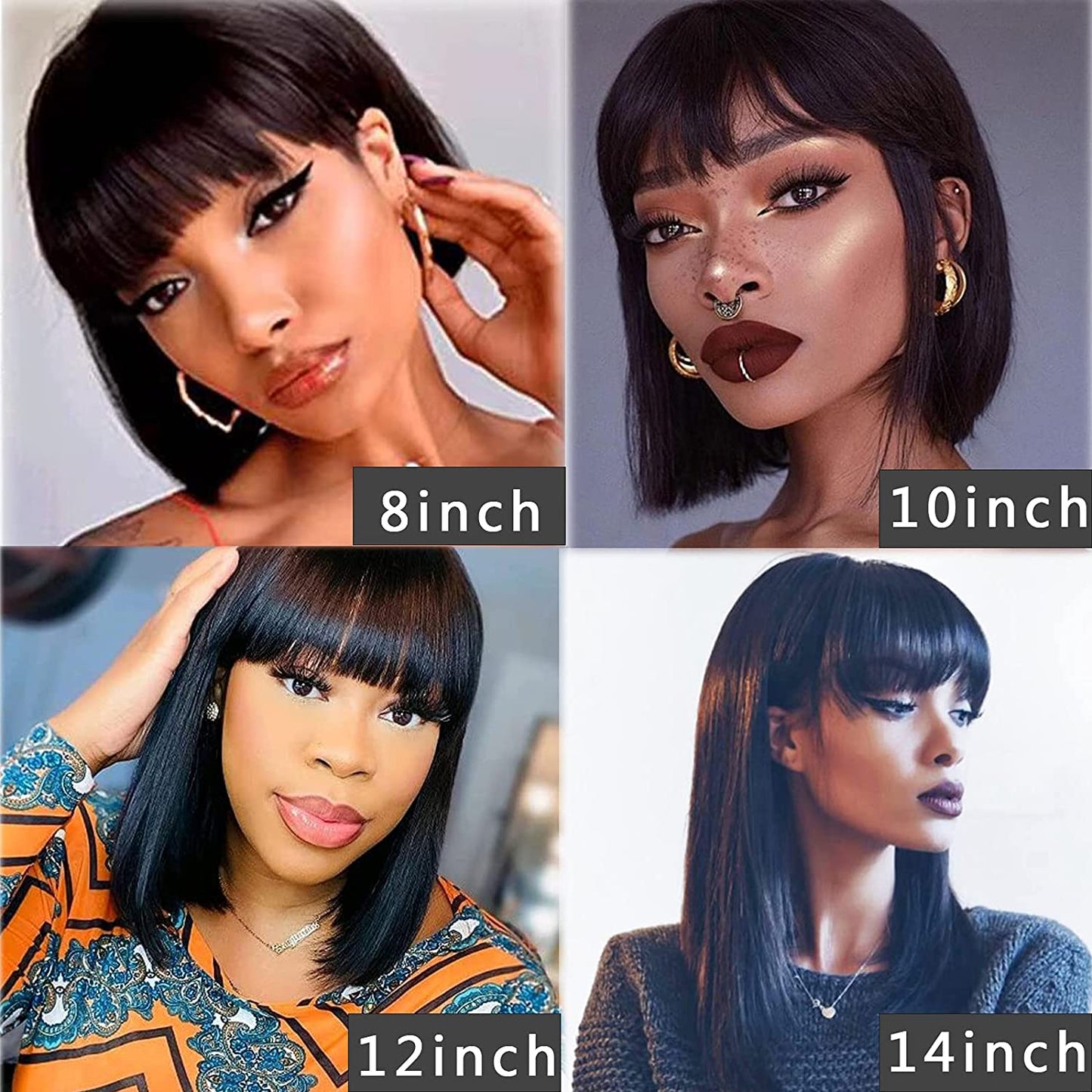 Straight Bob Human Hair Wigs With Bang Full Machine Made Wigs Brazilian Remy Human Hair Bob Wigs For Black Woman 10 12 inch