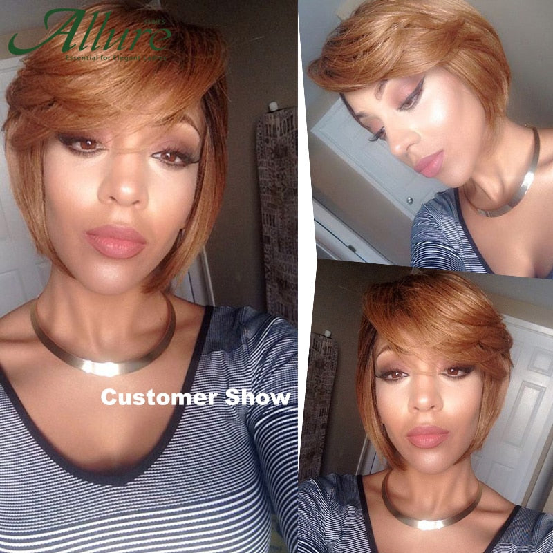 Ombre Burgundy Short Bob Wig With Bangs Side Part Bob Human Hair Wigs For Black Women Cheap Colored Brazilian Hair Wigs Allure