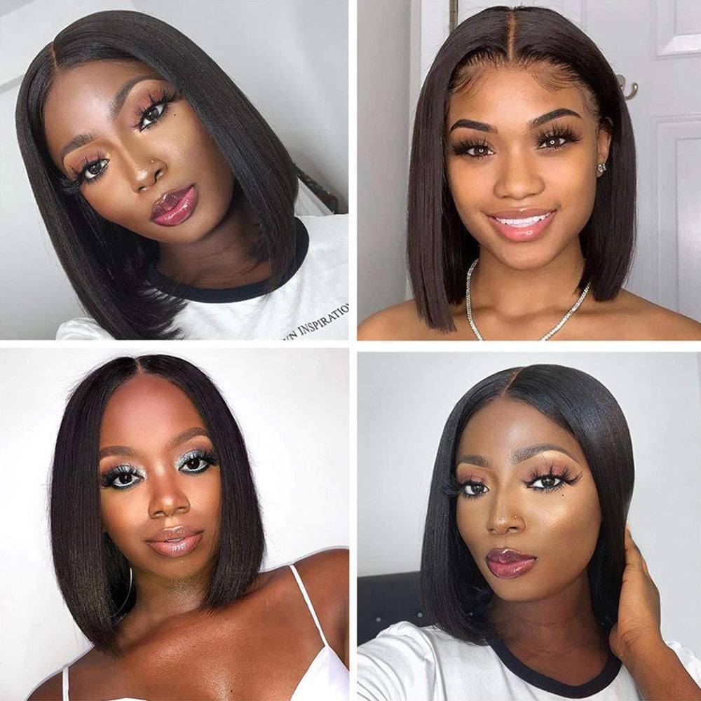 Short Straight Bob Wig Lace Front Human Hair Wigs For Women Pre Plucked Remy Closure Brazilian Human Hair Lace Frontal Bob Wigs