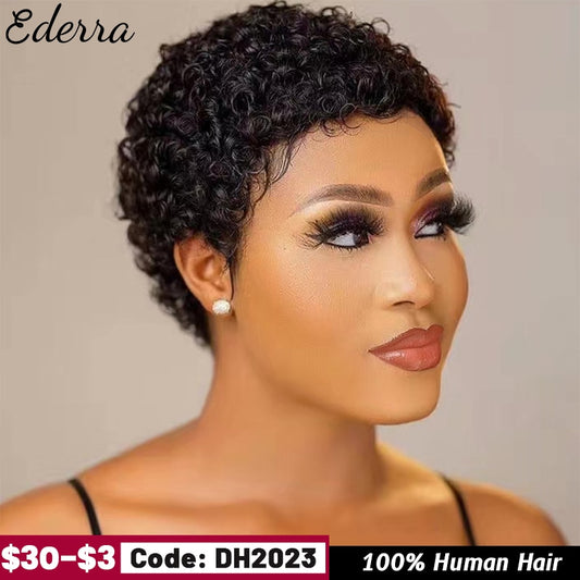 Short Curly Hair Wigs Pixie Cut Brazilian Human Hair For Black Women Natural Black Glueless Afro Kinky Curly Fluffy Hair Wigs