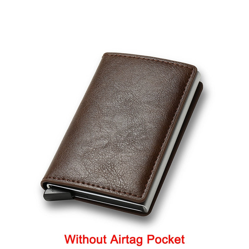 DIENQI Anti Rfid Protection Men Women Credit Card Holder Money Leather Slim Mini Wallet Metal Aluminum Business id Card Case Bag
