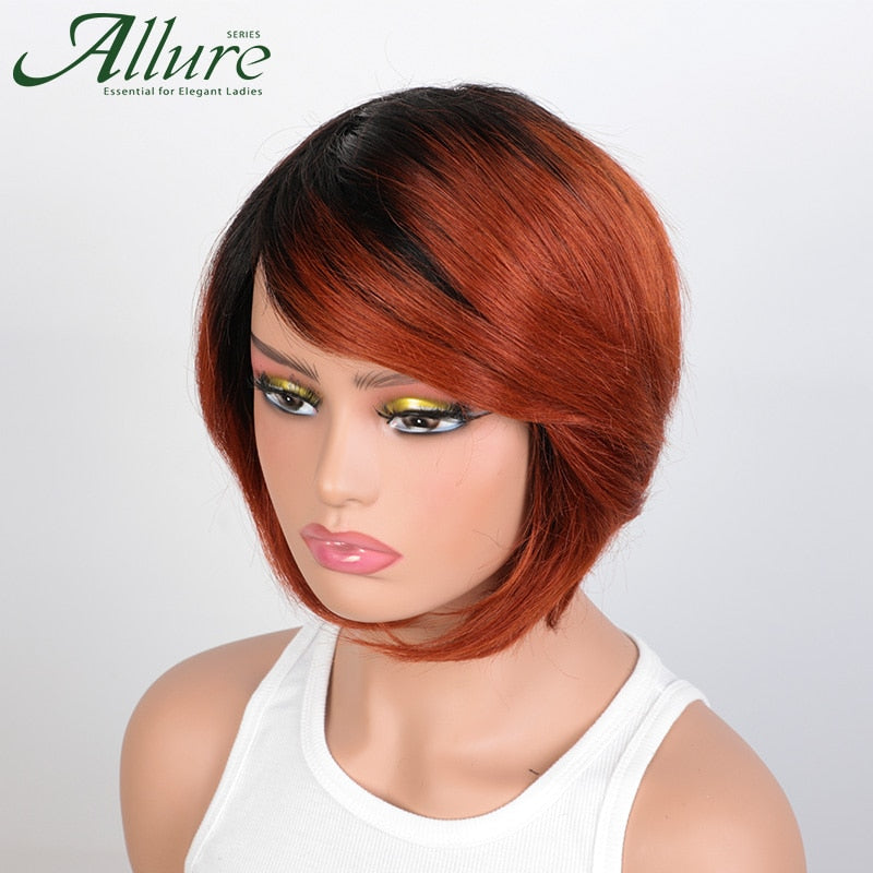 Ombre Burgundy Short Bob Wig With Bangs Side Part Bob Human Hair Wigs For Black Women Cheap Colored Brazilian Hair Wigs Allure