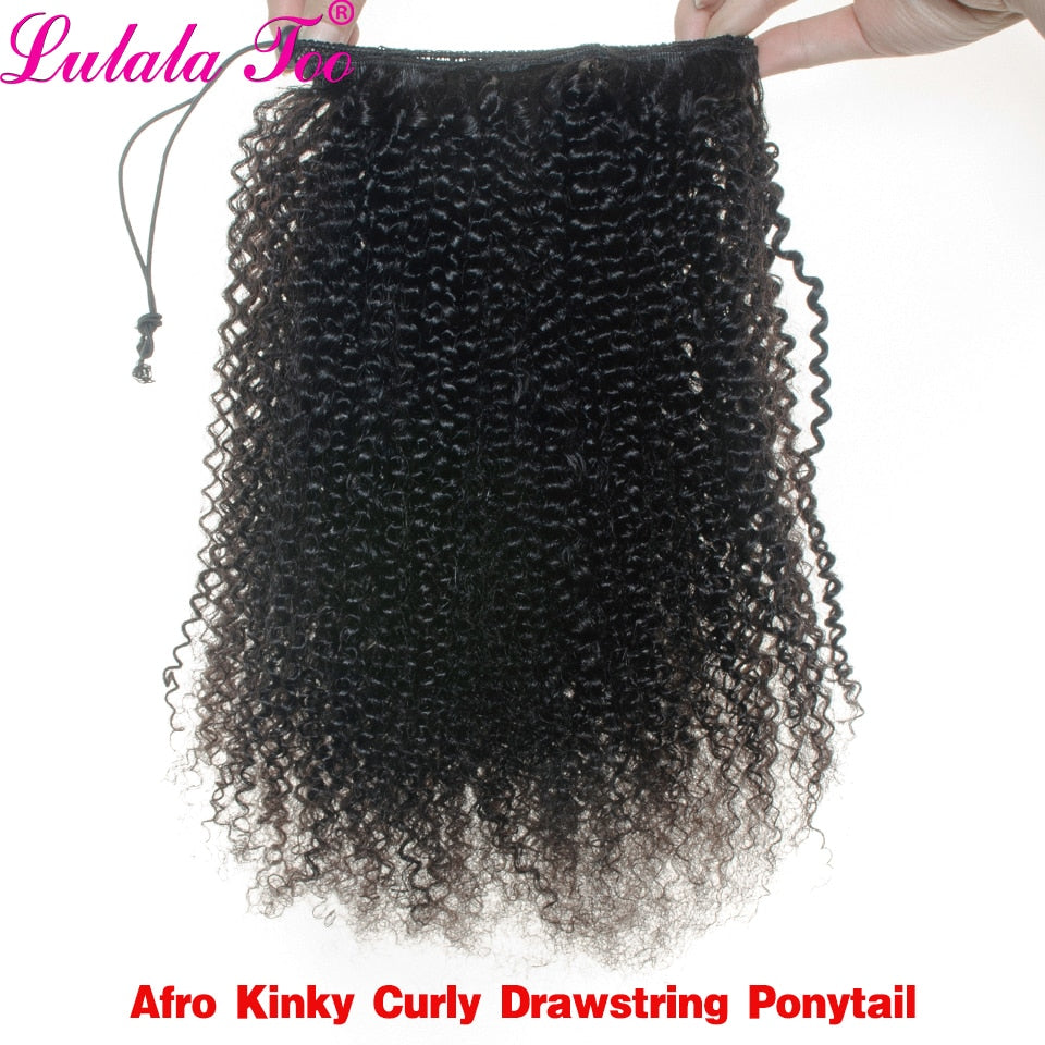 Afro Kinky Curly Drawstring Ponytail Human Hair Brazilian Afro Clip In Extensions For Women 4 Combs Yepei Remy Hair