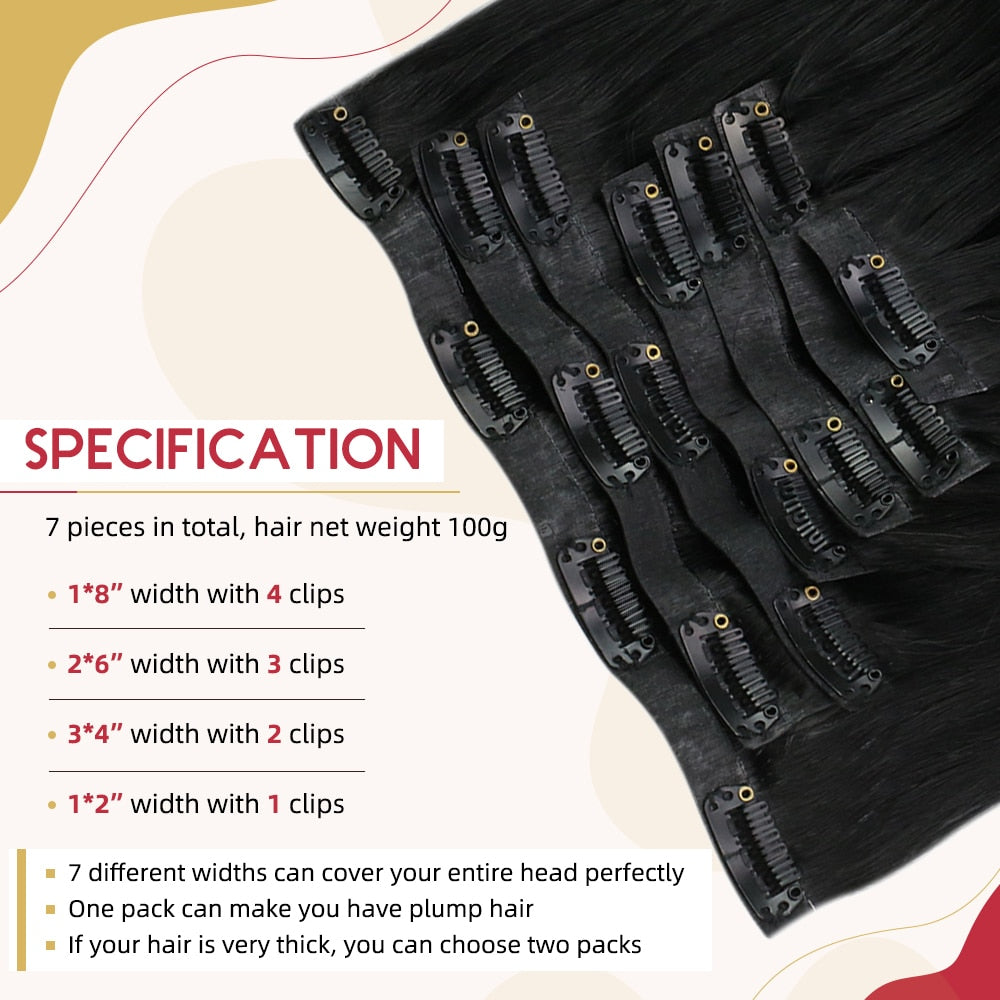 Moresoo Seamless PU Clip in Human Hair Extensions 14-22 inch Hair Straight Machine Remy Brazilian 7PC 100G Natural Invisible