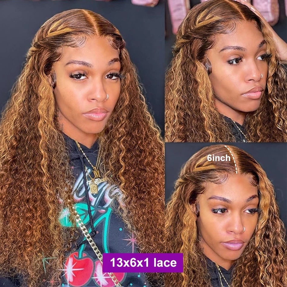 30 Inch Highlight Wig Human Hair Deep Wave Frontal Wig Ombre Blonde Lace Front Wig Colored Curly Human Hair Wigs For Black Women