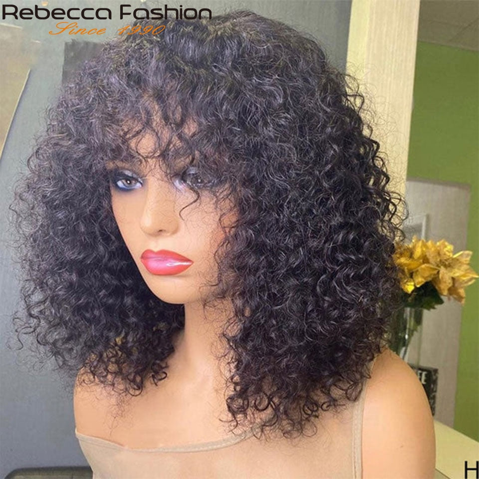 Jerry Curly Short Pixie Bob Cut Human Hair Wigs With Bangs Non lace front Wig Highlight Honey Blonde Colored Wigs For Women
