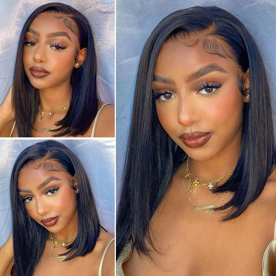 Short Bob Wig Straight Lace Front Human Hair Wigs for Black Women Pre Plucked Transparent 13x4 Frontal Wig Brazilian Lace Wigs