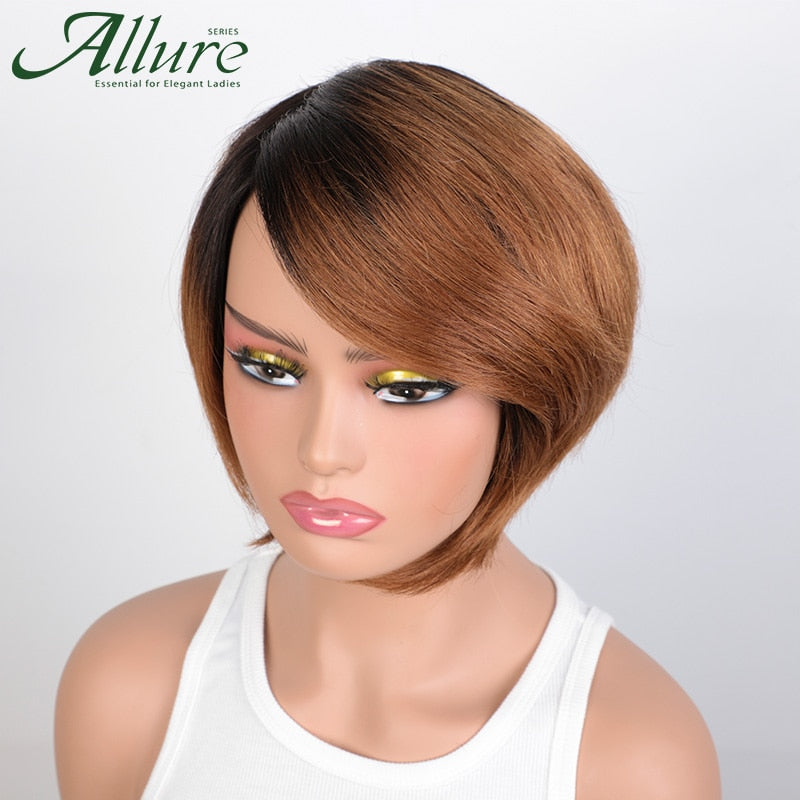 Ombre Burgundy Short Bob Wig With Bangs Side Part Bob Human Hair Wigs For Black Women Cheap Colored Brazilian Hair Wigs Allure