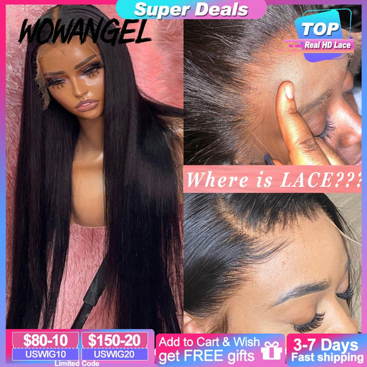 34inch Real HD Lace Front Wig Pre Plucked Straight Hair 13x6 HD Transparent Lace Frontal Human Hair Wig Brazilian Hair For Woman