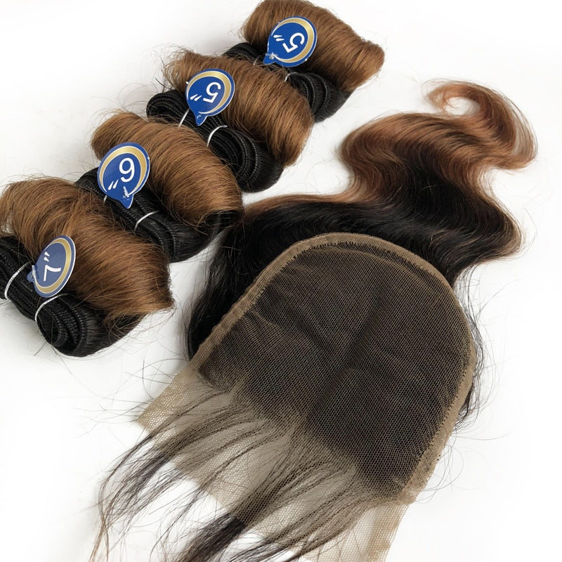 Htonicca Hair Extensions 8” Short Bob Style Body Wave Ombre 1B/27/30 Remy Human Hair Bundles Honey Blonde Brazilian Hair Weave