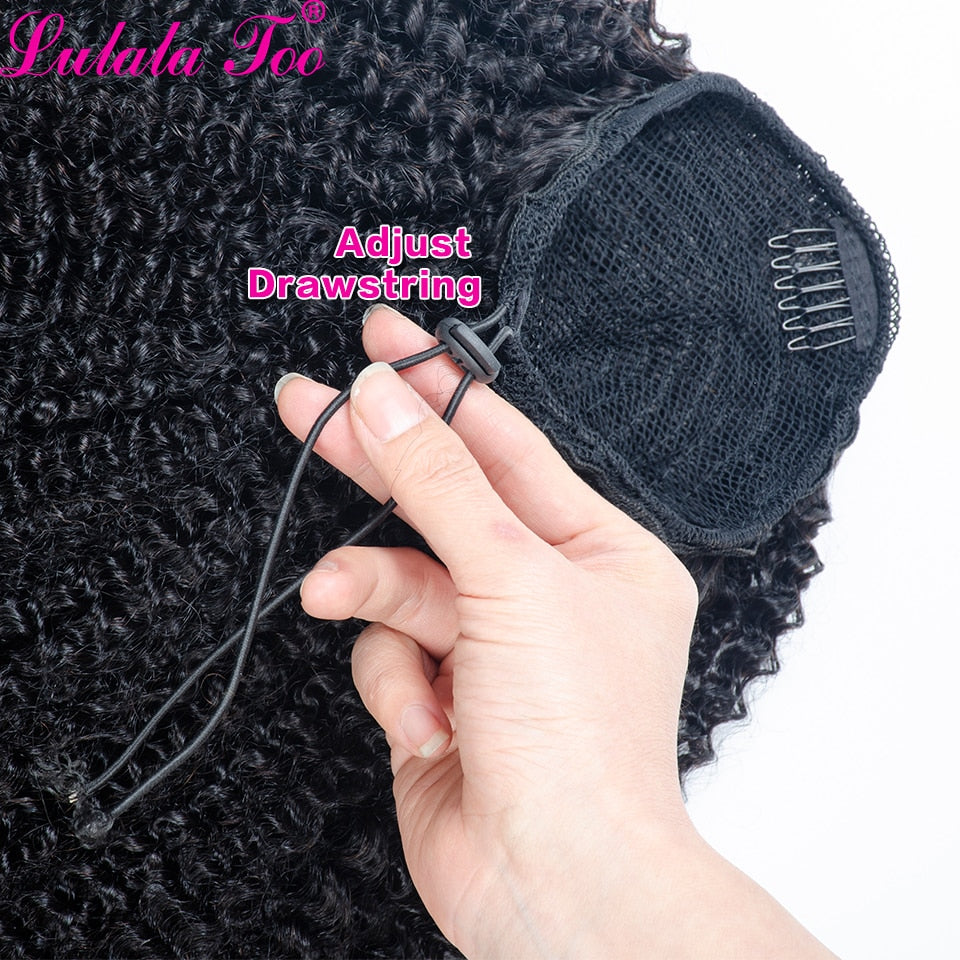 Afro Kinky Curly Drawstring Ponytail Human Hair Brazilian Afro Clip In Extensions For Women 4 Combs Yepei Remy Hair