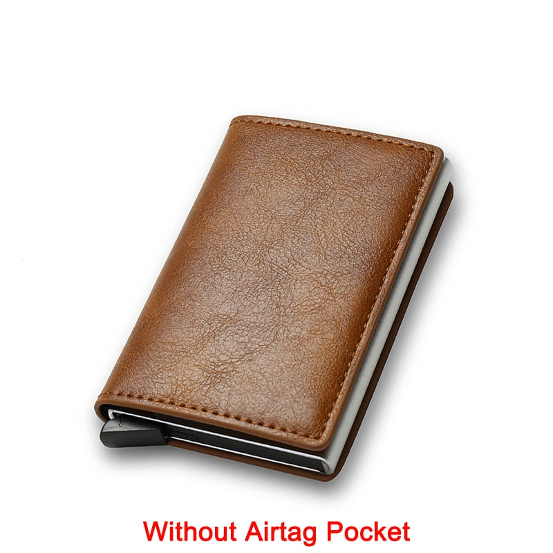 DIENQI Anti Rfid Protection Men Women Credit Card Holder Money Leather Slim Mini Wallet Metal Aluminum Business id Card Case Bag