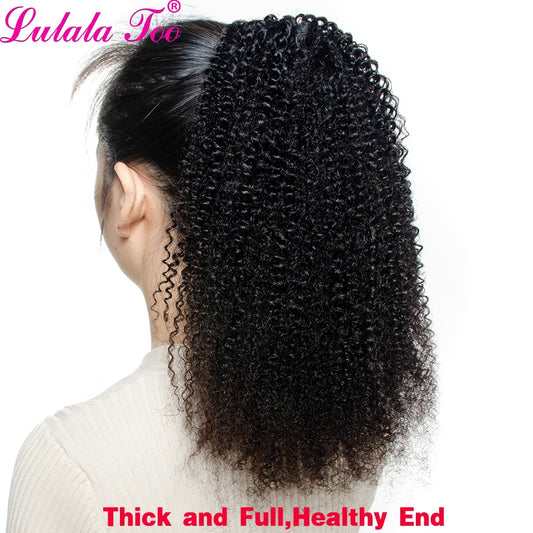 Afro Kinky Curly Drawstring Ponytail Human Hair Brazilian Afro Clip In Extensions For Women 4 Combs Yepei Remy Hair