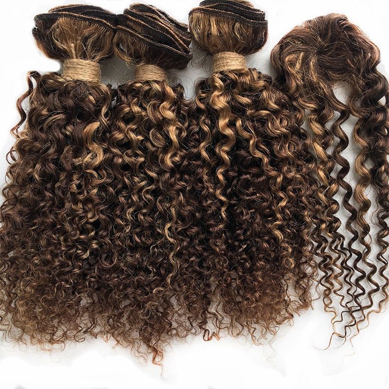 Kinky Curly Bundles With Closure Natural Human Hair Bundles Short Indian Hair Bundles With Circular Closure