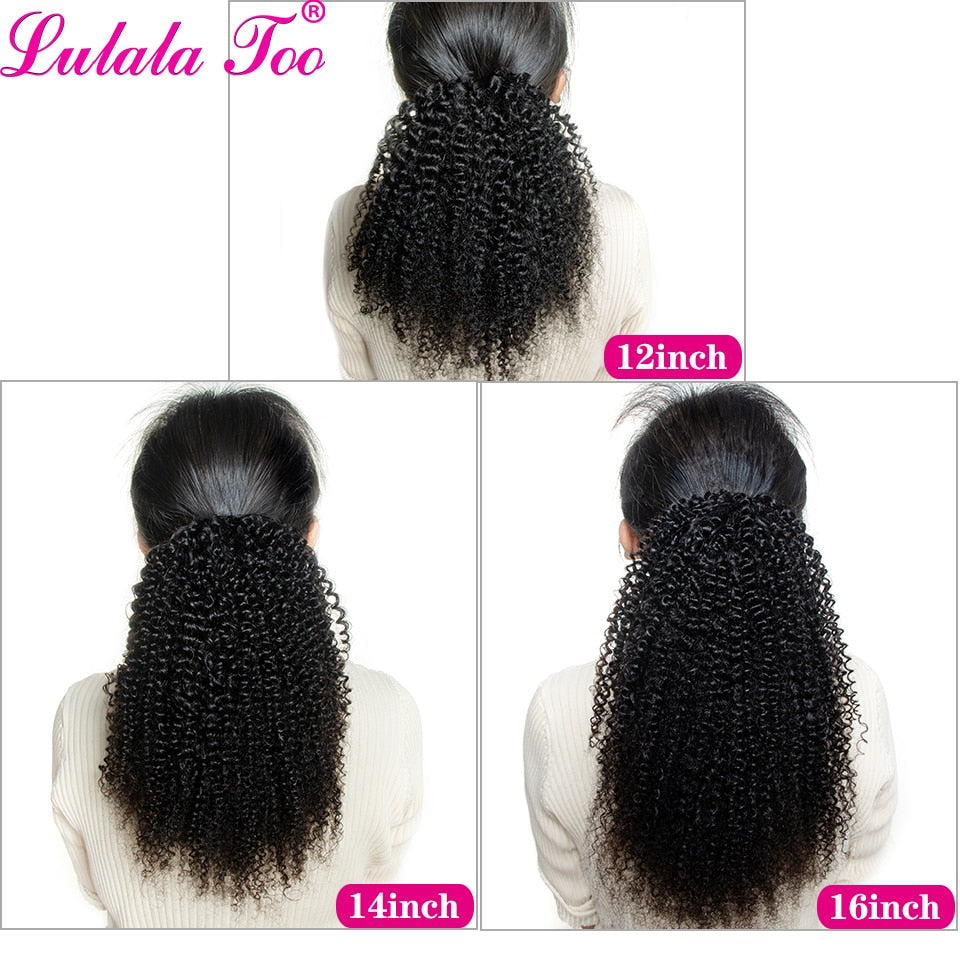 Afro Kinky Curly Drawstring Ponytail Human Hair Brazilian Afro Clip In Extensions For Women 4 Combs Yepei Remy Hair