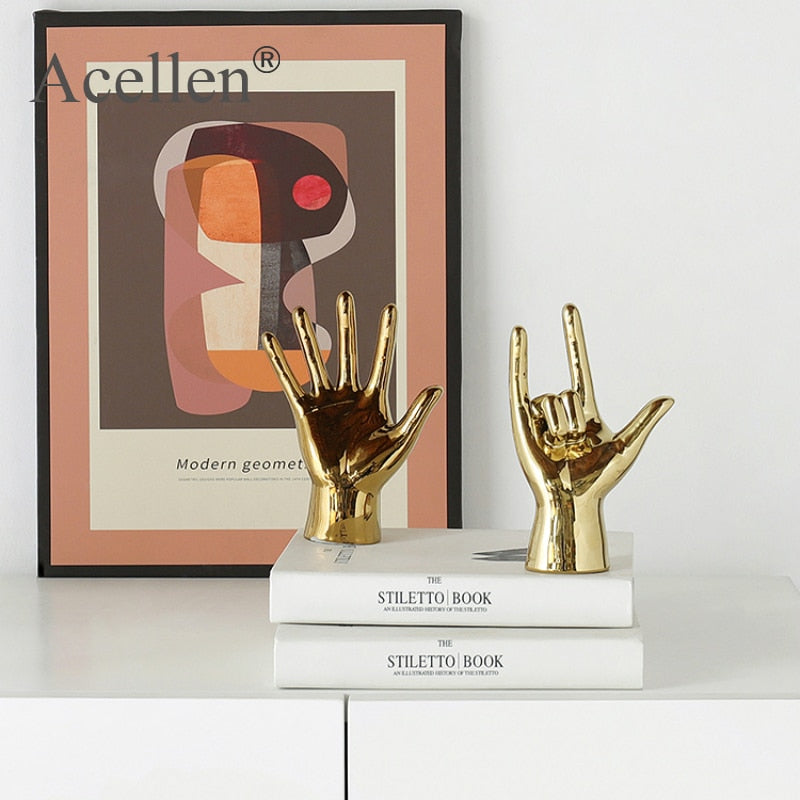 Nordic Gold-plated Creative Finger Arrangement Home Decor Modern Resin Miniature Figurines Home Decoration Accessories Desk