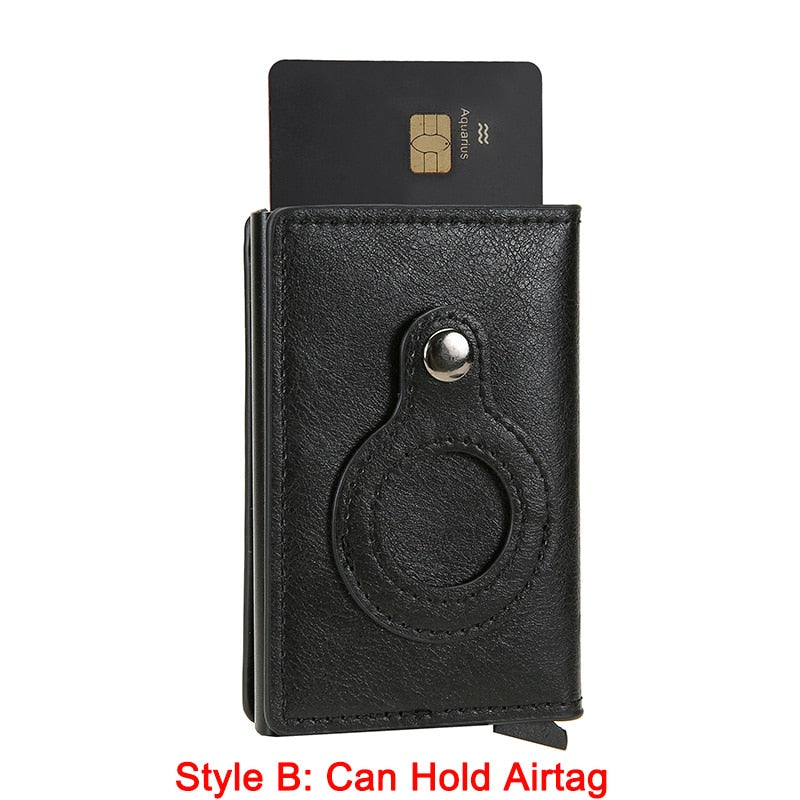DIENQI Anti Rfid Protection Men Women Credit Card Holder Money Leather Slim Mini Wallet Metal Aluminum Business id Card Case Bag