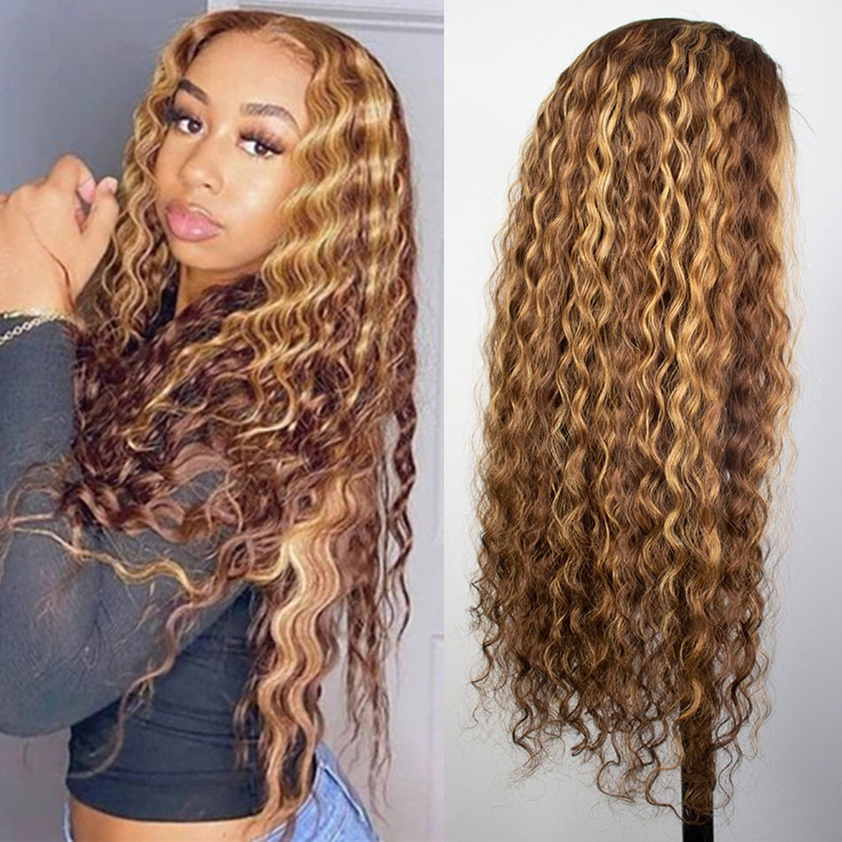 30 Inch Highlight Wig Human Hair Deep Wave Frontal Wig Ombre Blonde Lace Front Wig Colored Curly Human Hair Wigs For Black Women