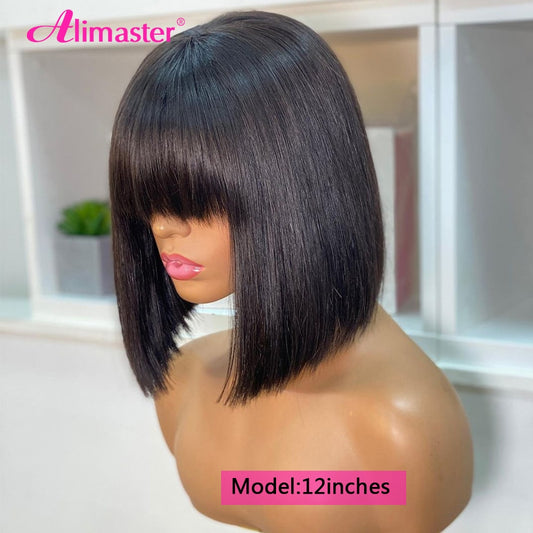 Straight Human Hair Wigs For Women Human Hair Straight Bob Wig With Bangs Bone No Lace Full Machine Made Wigs Fringe Wig