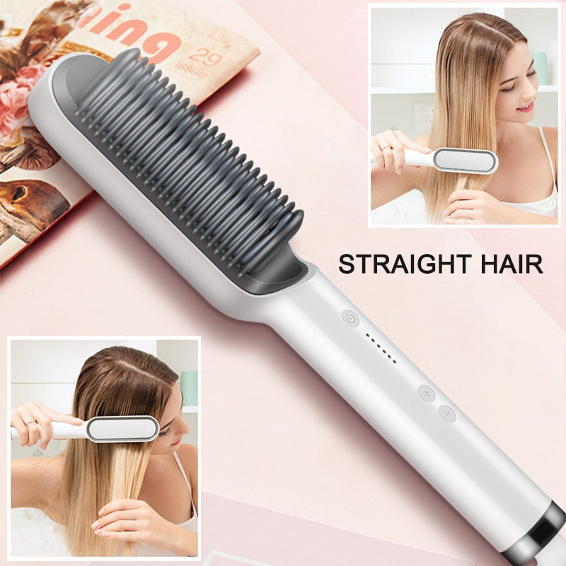 Electric Professional Hair Straightener Brush Heated Comb Straightening Combs Men Beard Hair Straight & Curly Styling Tool