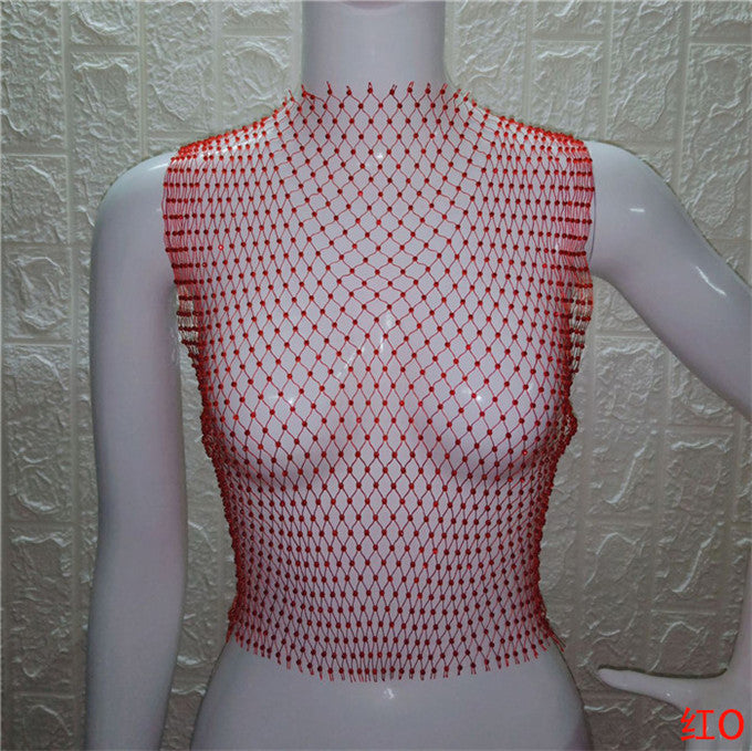 FestivalQueen Sexy Diamonds Mesh Cropped Tank Top Women Summer Cover Up Bikini See Through Rhinestone Net Party Club Crop Top